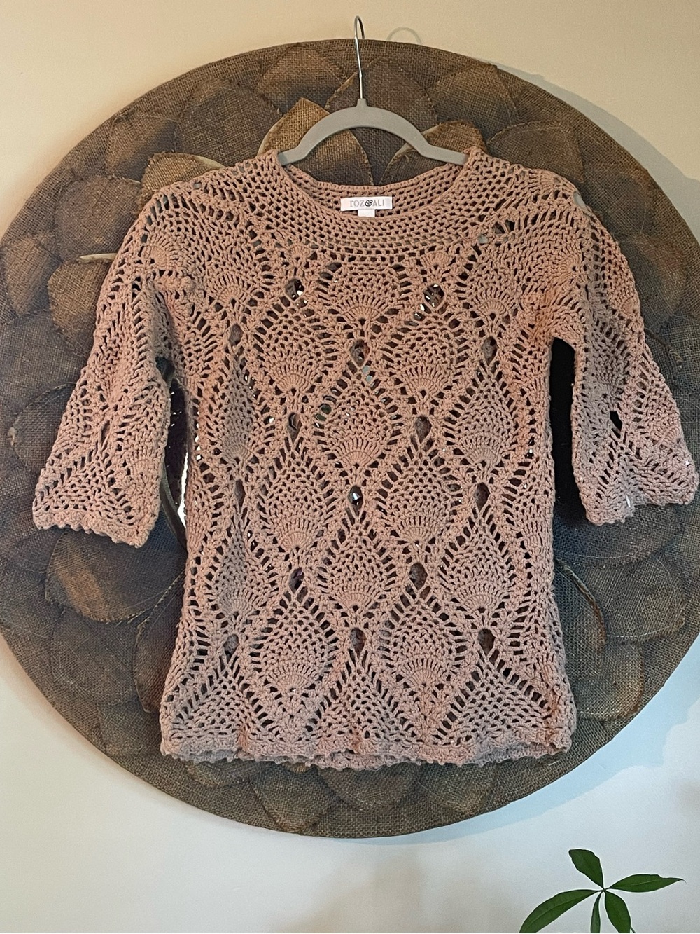 Roz & Ali Crocheted 3/4 Sleeve Sweater